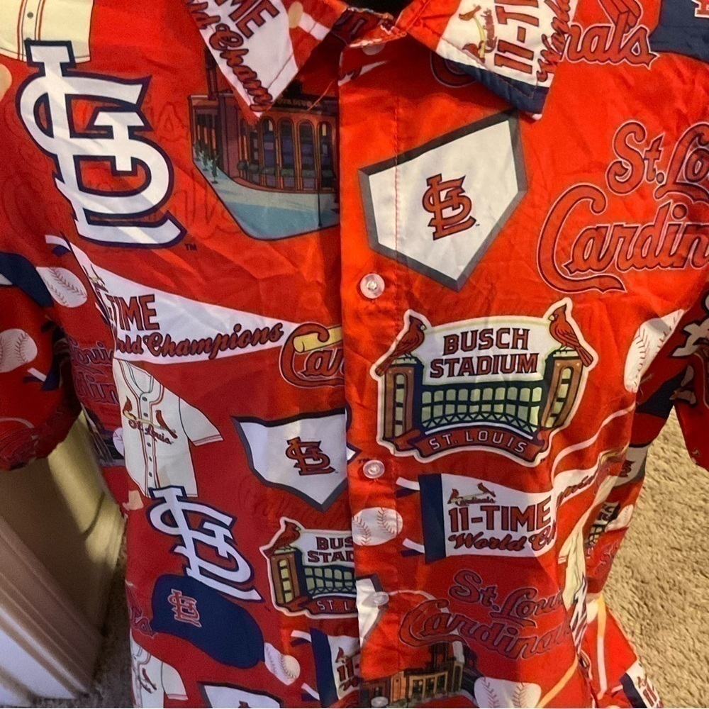 Men’s used button front size XL multicolored red St Louis Cardinals MLB baseball - Picture 3 of 4